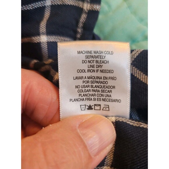 Simply Emma Plus Size 1X Blue Plaid Roll Tab Sleeve Button Down 100% Cotton Top - Picture 5 of 8